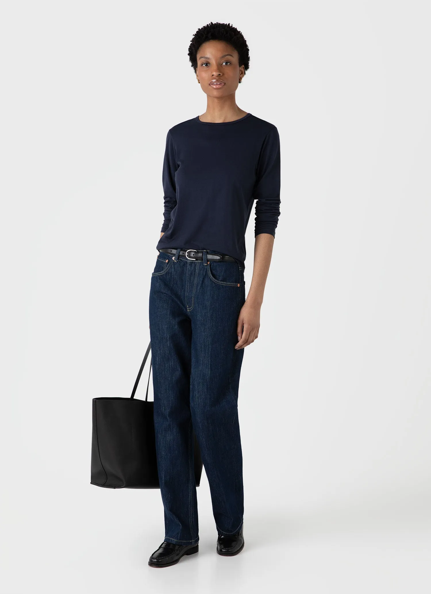 Women's Long Sleeve Classic T-shirt in Navy sold by Sunspel product image thumbnail 2