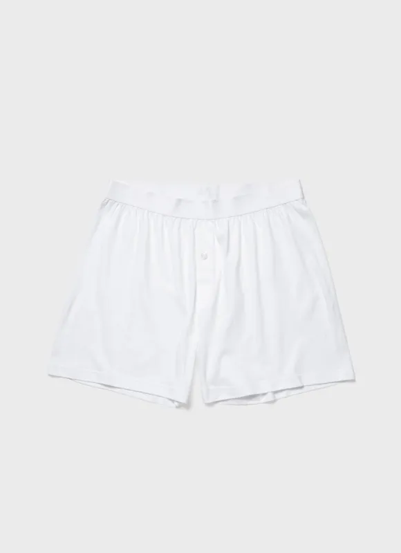 Men's Sea Island Cotton One-Button Boxer Short in White sold by Sunspel