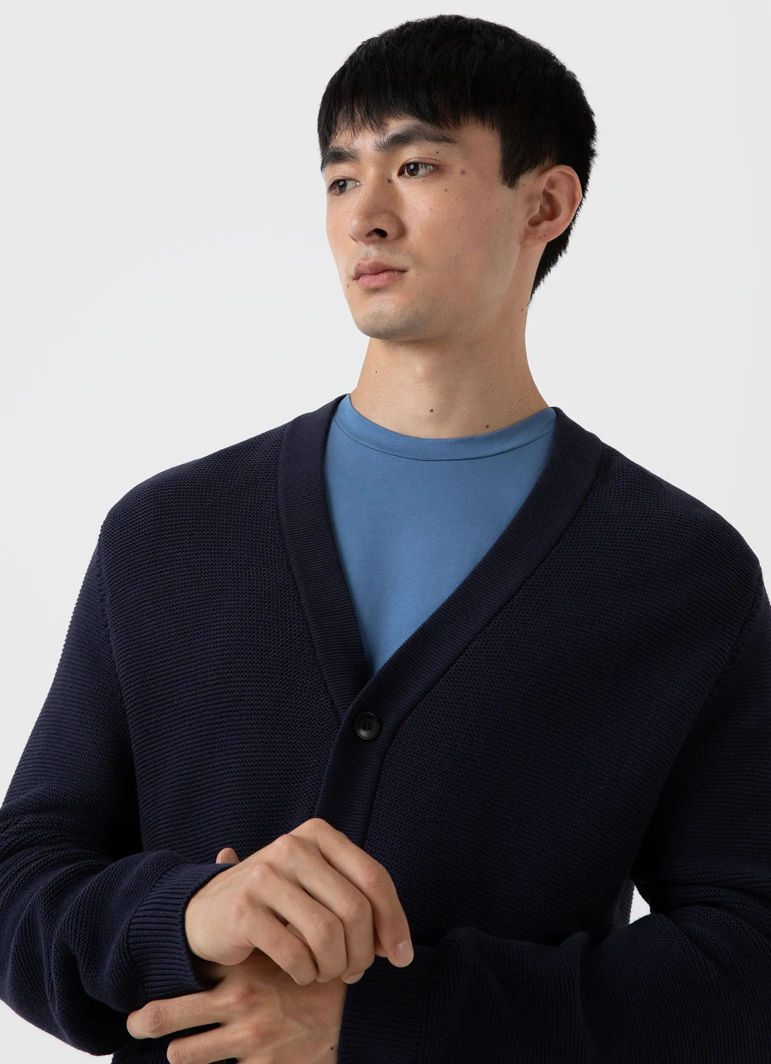 Men's Cotton Texture Cardigan in Navy sold by Sunspel product image thumbnail 5