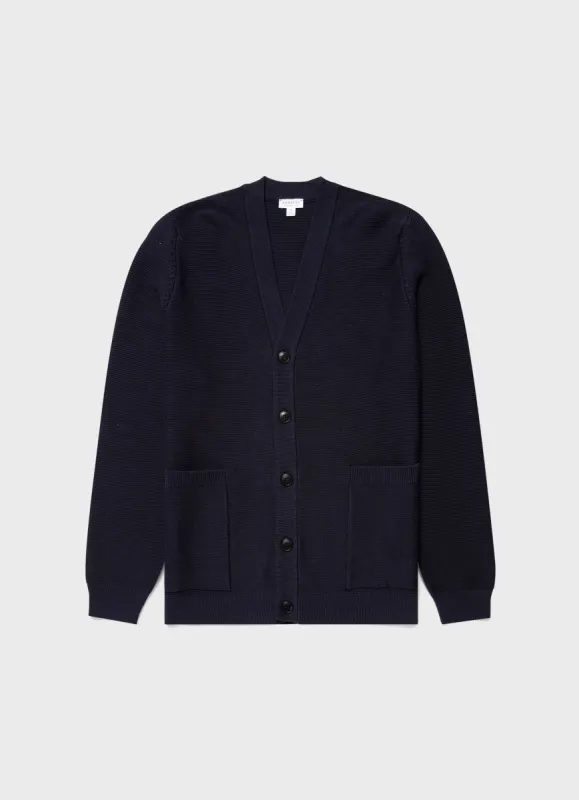 Men's Cotton Texture Cardigan in Navy sold by Sunspel