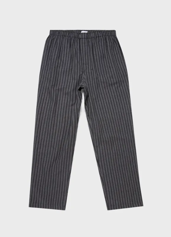 Men's Cotton Flannel Pyjama Trouser in Charcoal/Mid Grey Stripe sold by Sunspel