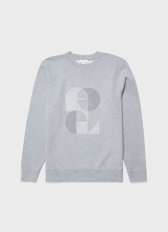 Men's Craig Ward Embroidered Sweatshirt in Grey Melange sold by Sunspel