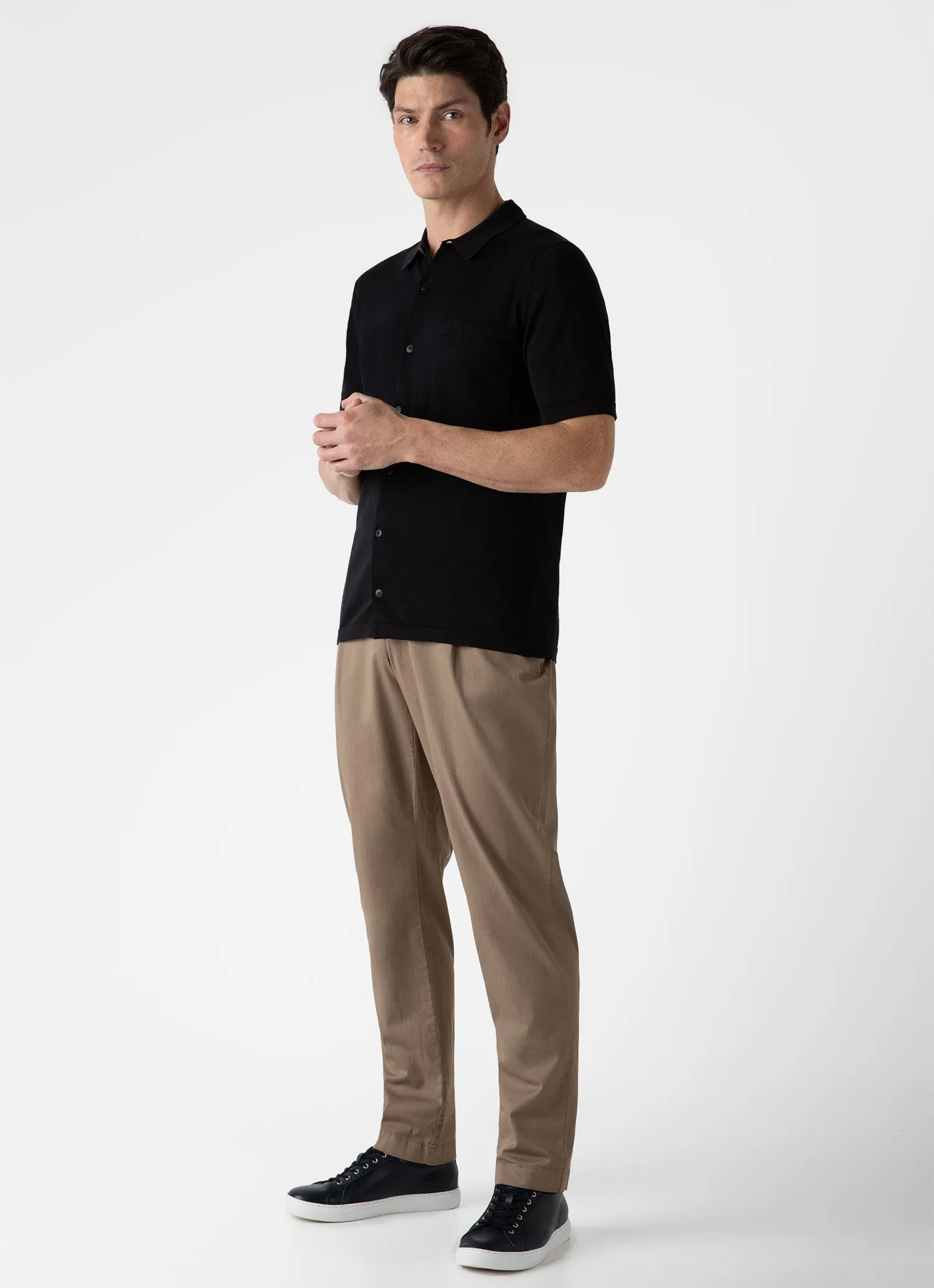 Men's Sea Island Cotton Knit Shirt in Black sold by Sunspel product image thumbnail 3
