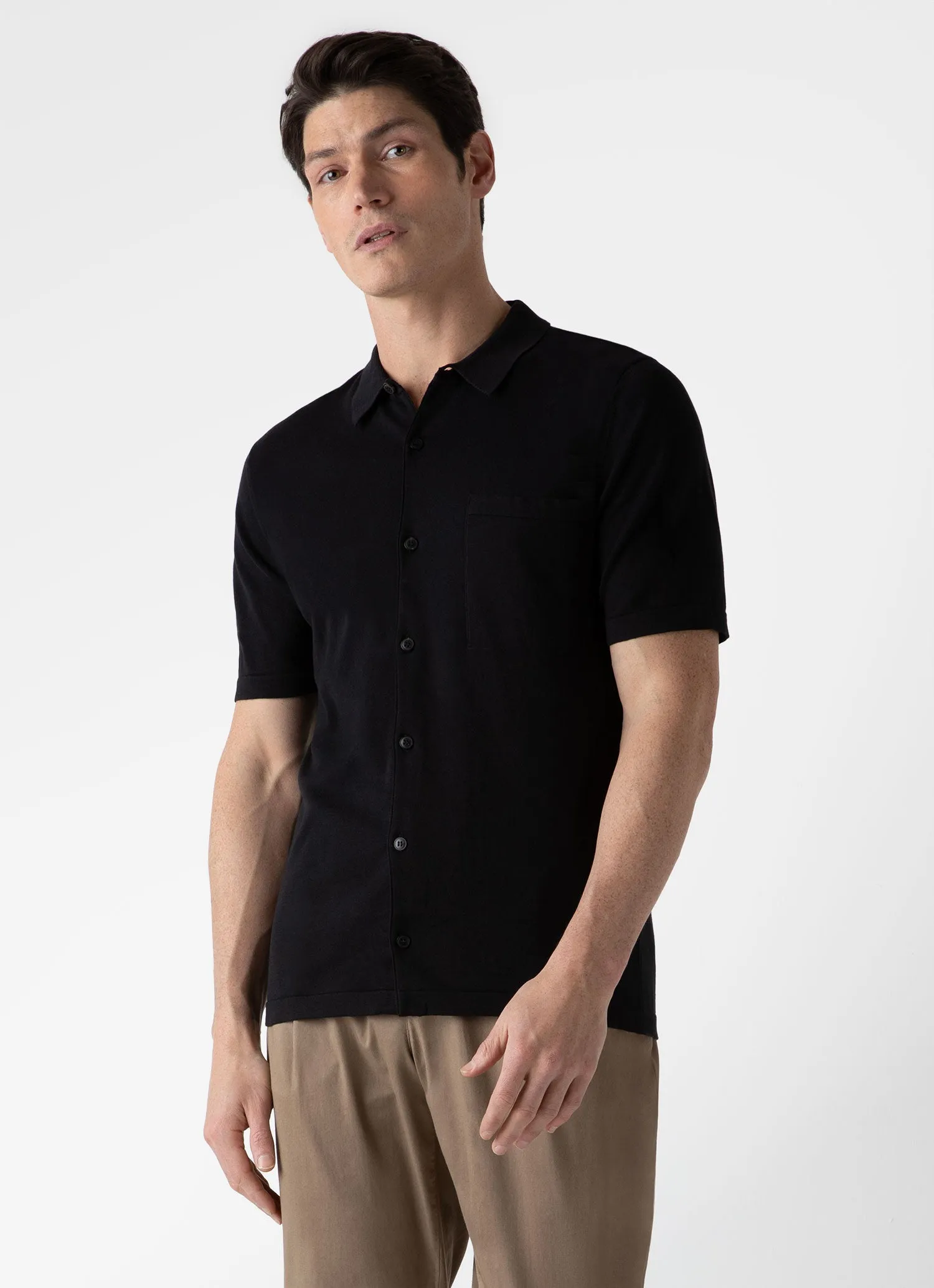 Men's Sea Island Cotton Knit Shirt in Black sold by Sunspel product image thumbnail 2