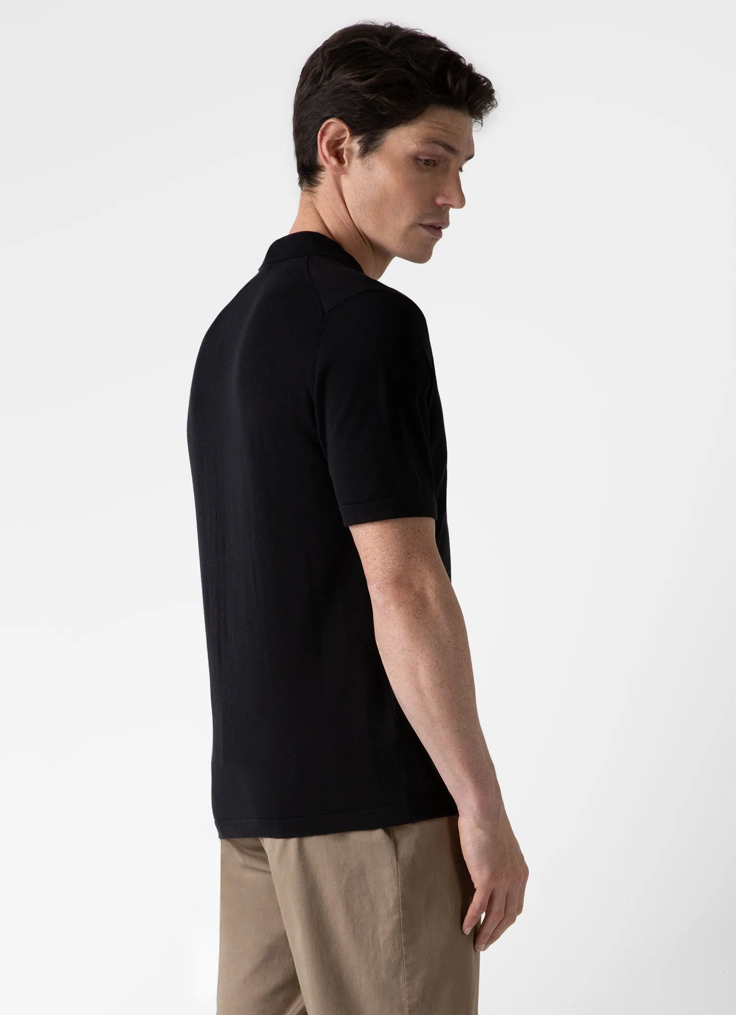 Men's Sea Island Cotton Knit Shirt in Black sold by Sunspel product image thumbnail 5