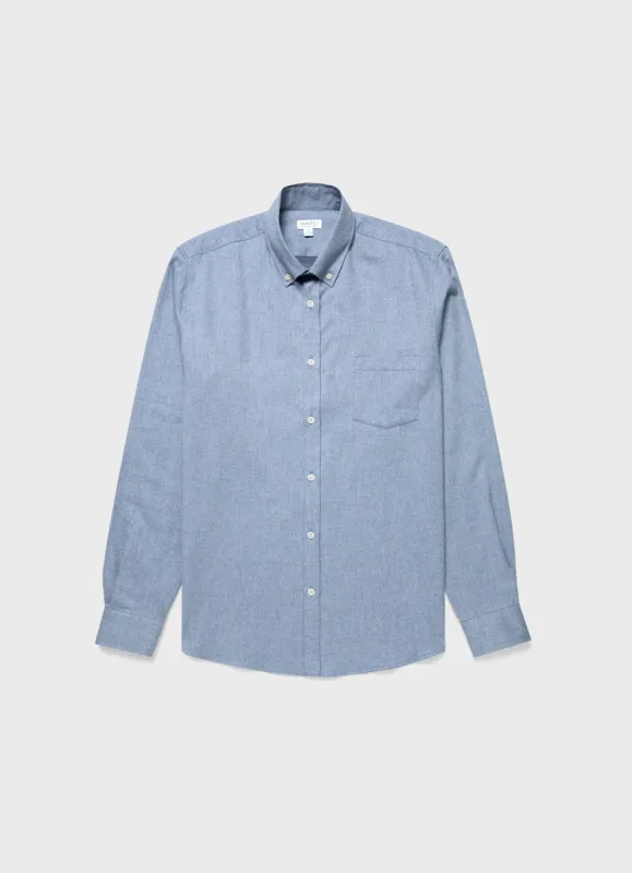 Men's Button Down Flannel Shirt in Winter Sky Melange sold by Sunspel