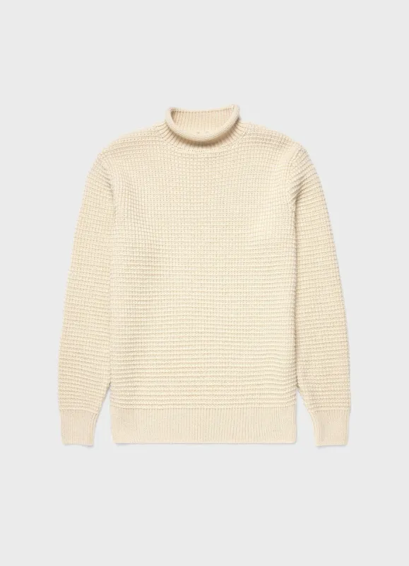 Men's Merino Fishermans Jumper in Ecru made by Sunspel