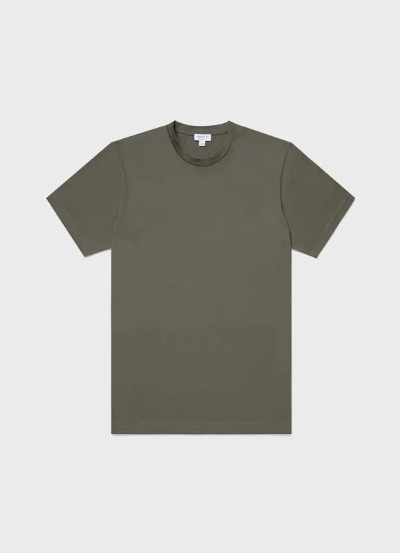 Men's Riviera Midweight T‑shirt in Khaki sold by Sunspel