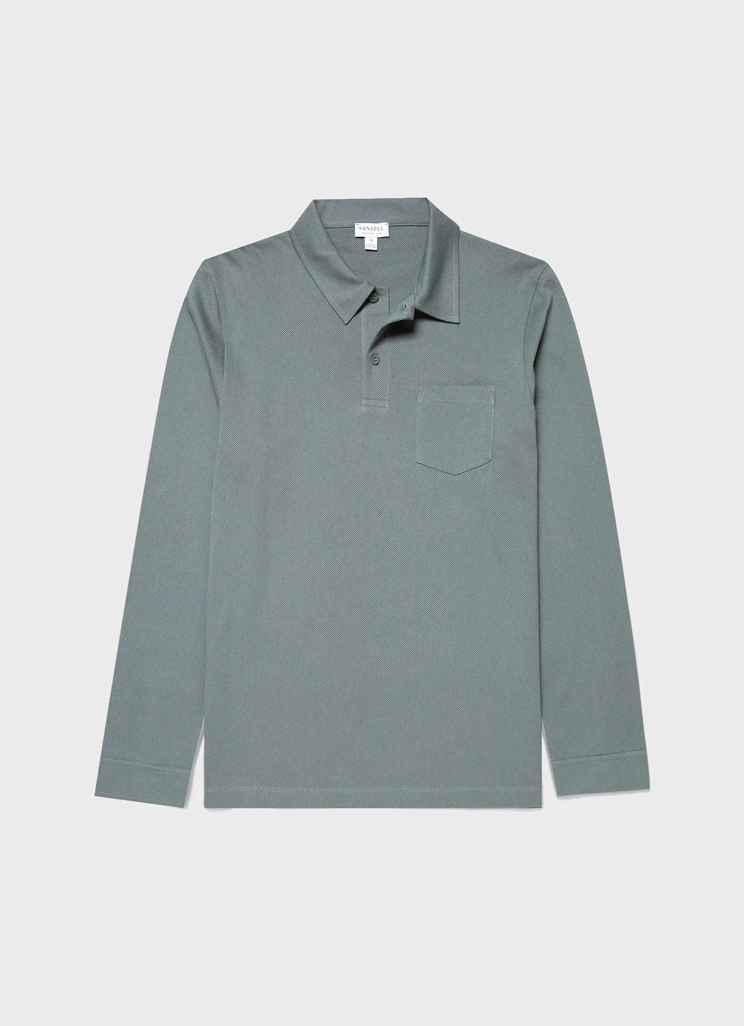 Men's Long Sleeve Riviera Polo Shirt in Smoke Green sold by Sunspel