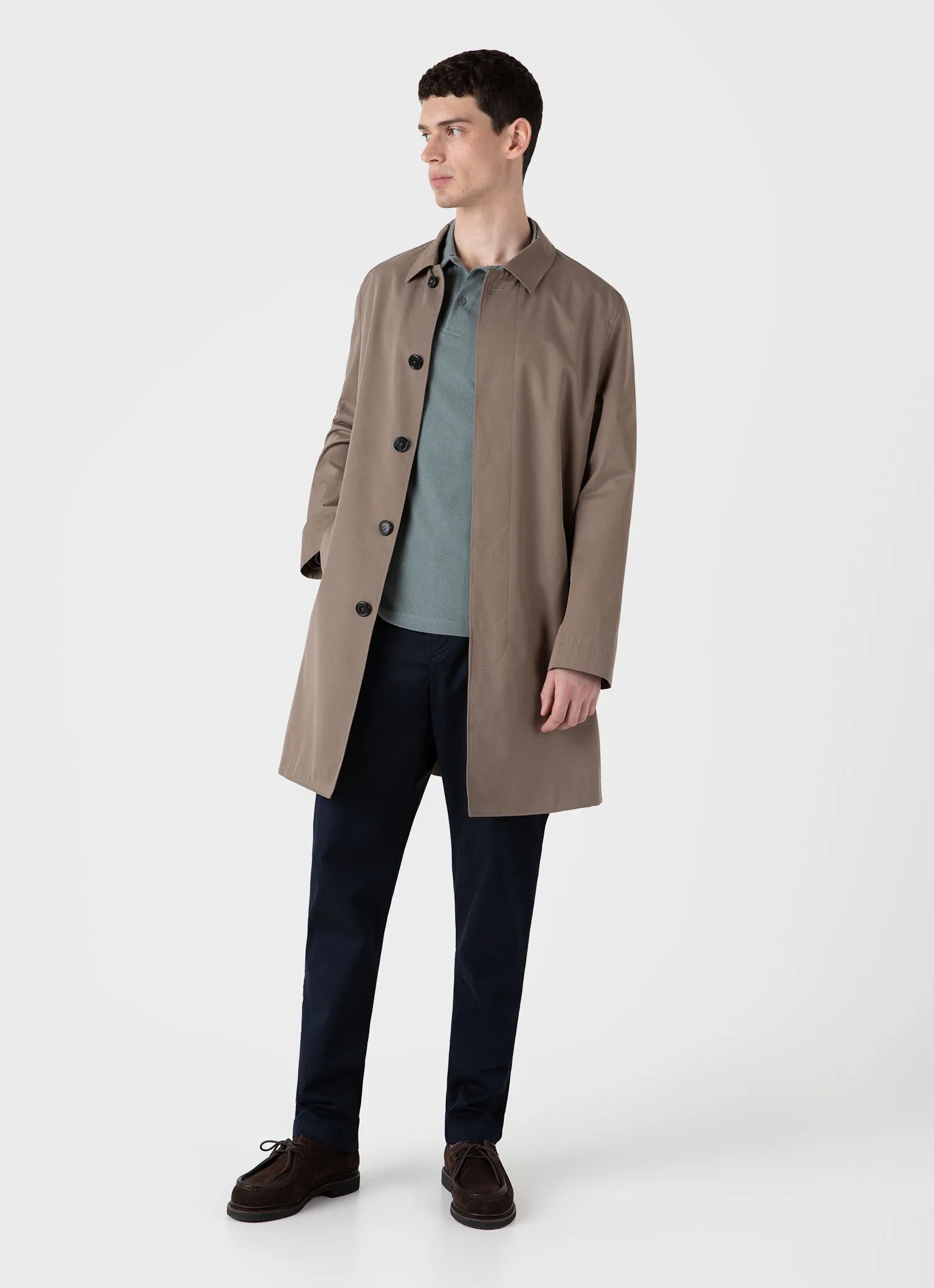 Men's Long Sleeve Riviera Polo Shirt in Smoke Green sold by Sunspel product image thumbnail 3