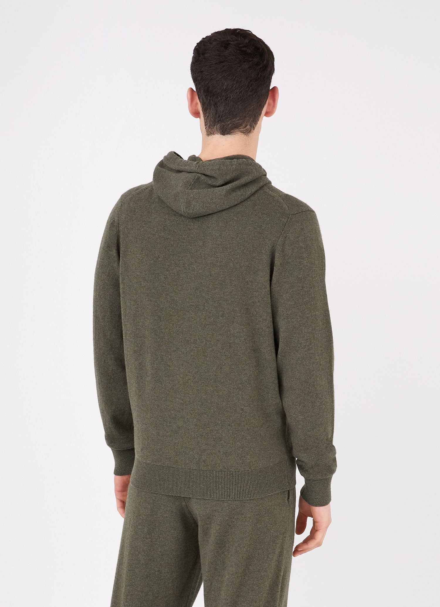Men's Cashmere Zip Hoodie in Dark Moss sold by Sunspel product image thumbnail 4