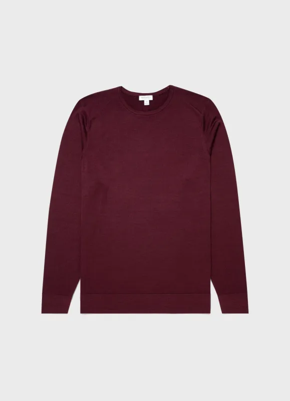Men's Extra-Fine Merino Crew Neck in Port sold by Sunspel