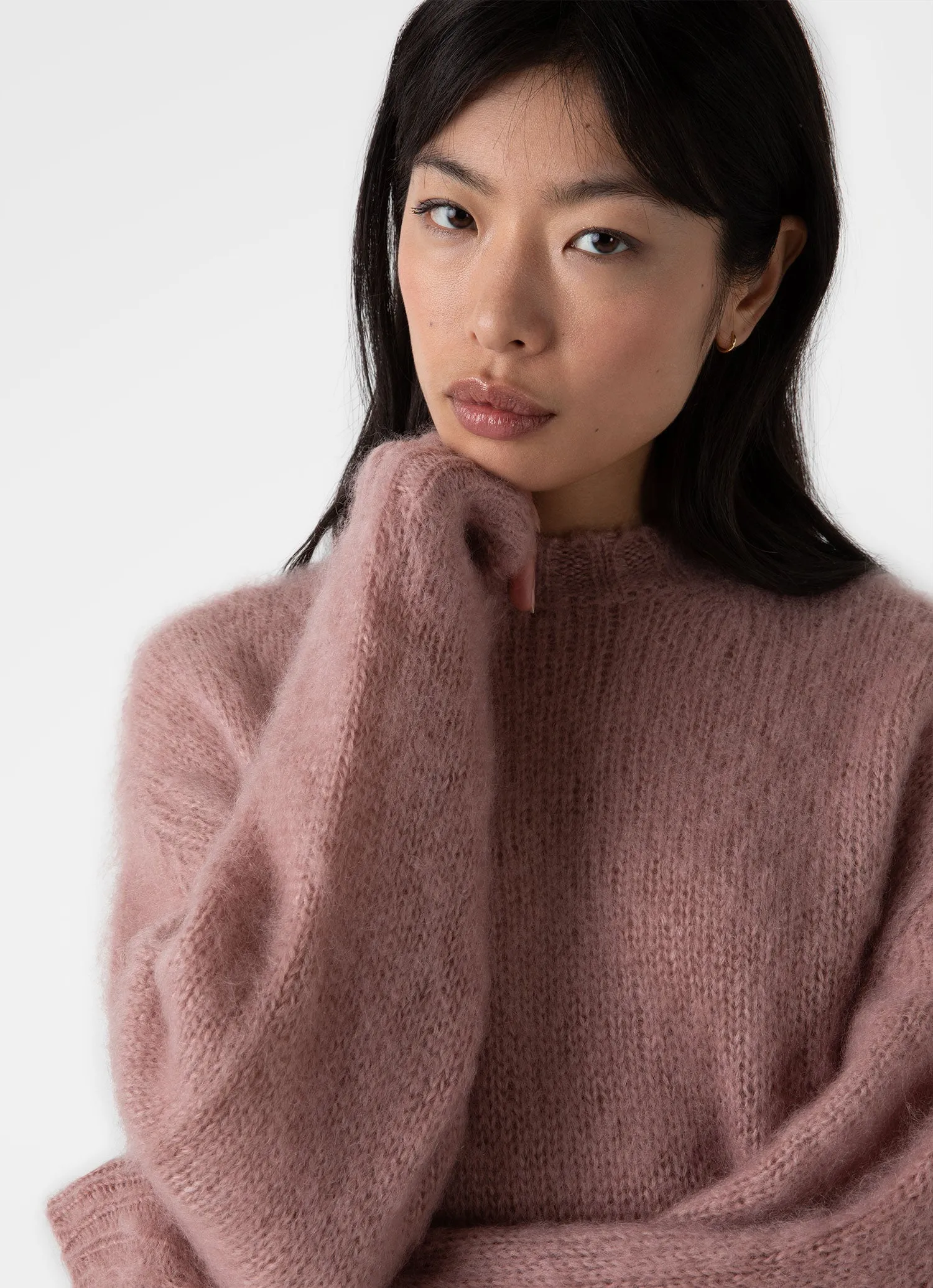 Women's Mohair Crew Neck Jumper in Vintage Pink sold by Sunspel