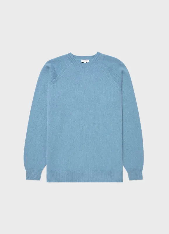 Men's Lambswool Crew Neck Jumper in Storm Blue sold by Sunspel