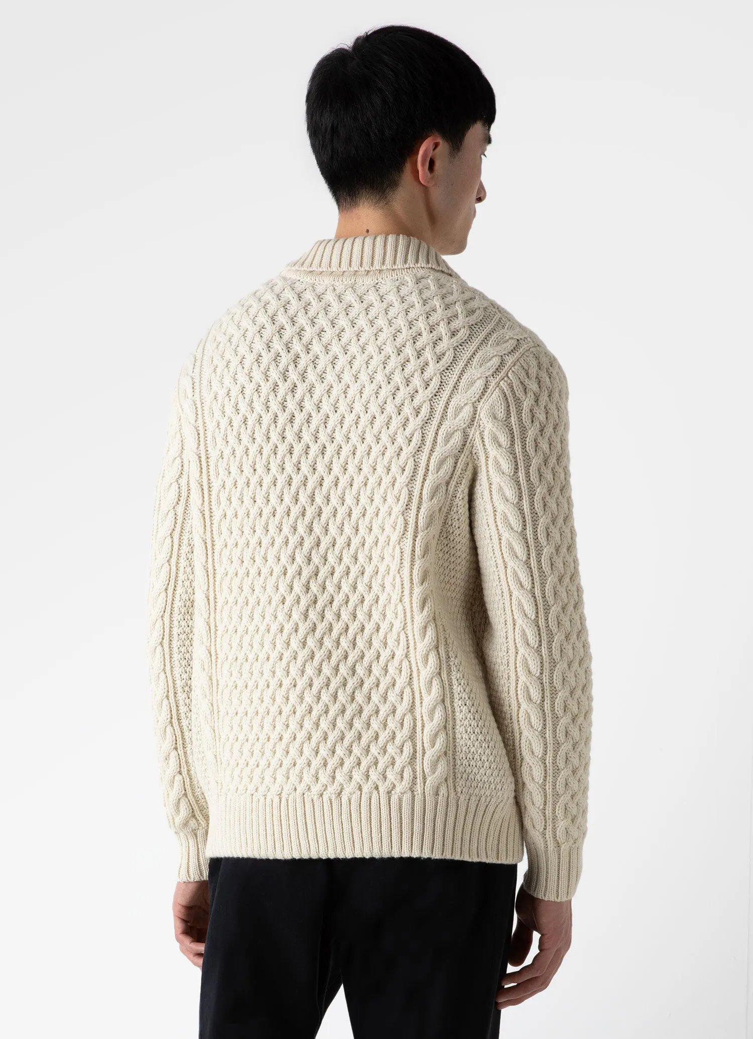 Men's Cable Knit Cardigan Jacket in Ecru sold by Sunspel product image thumbnail 5