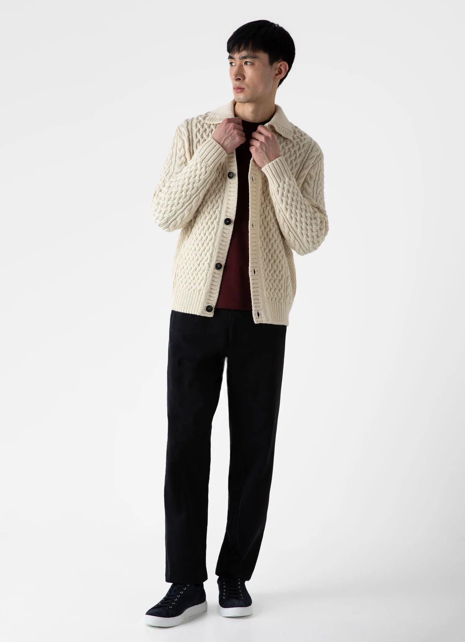 Men's Cable Knit Cardigan Jacket in Ecru sold by Sunspel product image thumbnail 3