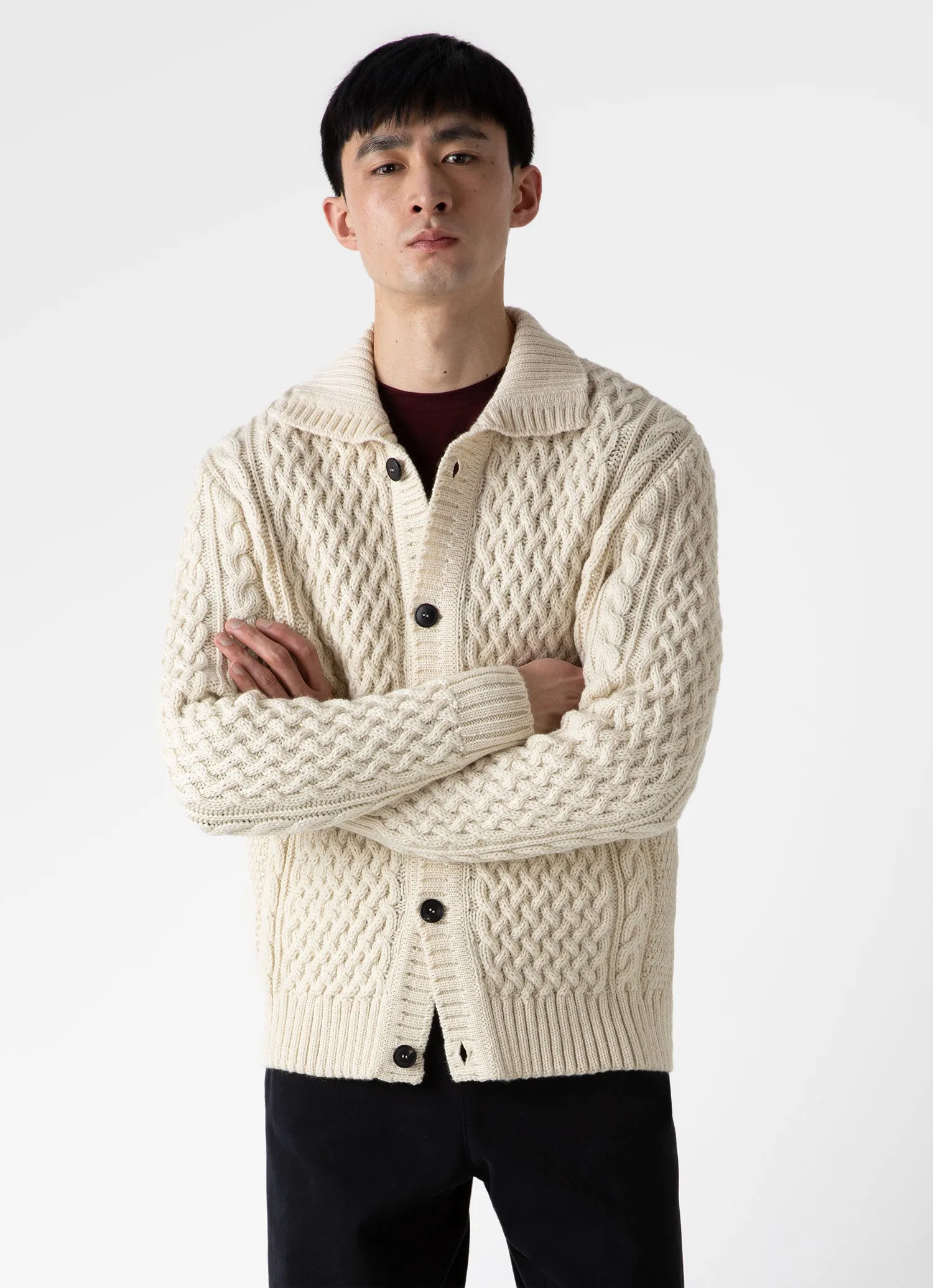 Men's Cable Knit Cardigan Jacket in Ecru sold by Sunspel product image thumbnail 2