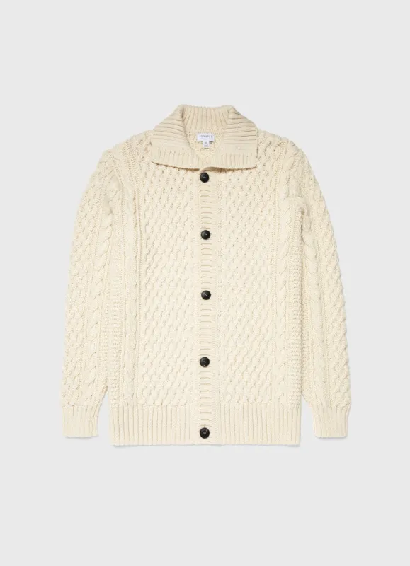 Men's Cable Knit Cardigan Jacket in Ecru sold by Sunspel