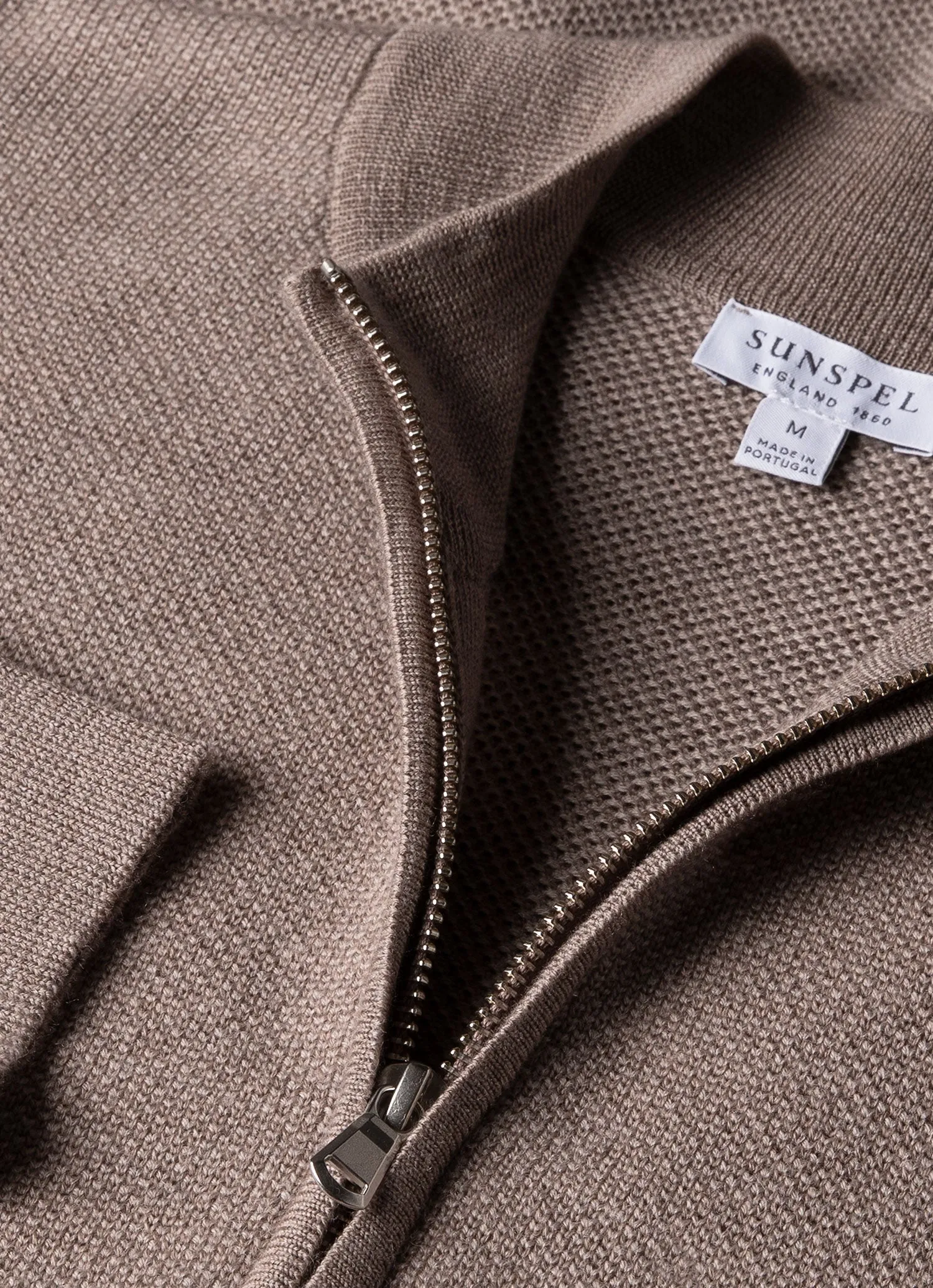 Men's Merino Honeycomb Zip Neck Jumper in Light Sandstone sold by Sunspel product image thumbnail 4