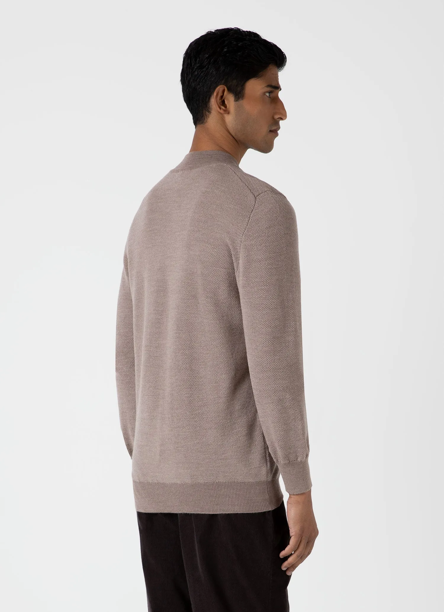 Men's Merino Honeycomb Zip Neck Jumper in Light Sandstone sold by Sunspel product image thumbnail 5