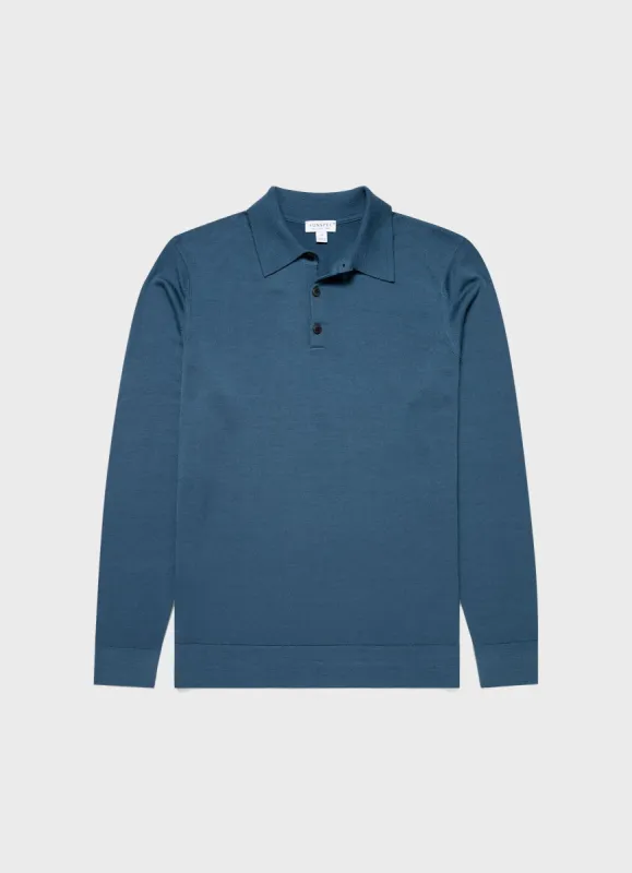 Men's Extra-Fine Merino Polo Shirt in Teal sold by Sunspel
