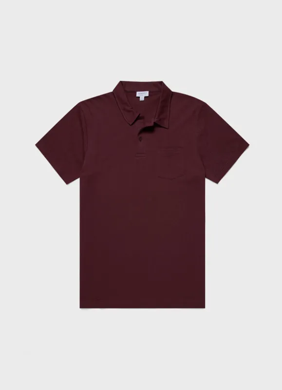 Men's Riviera Polo Shirt in Port sold by Sunspel