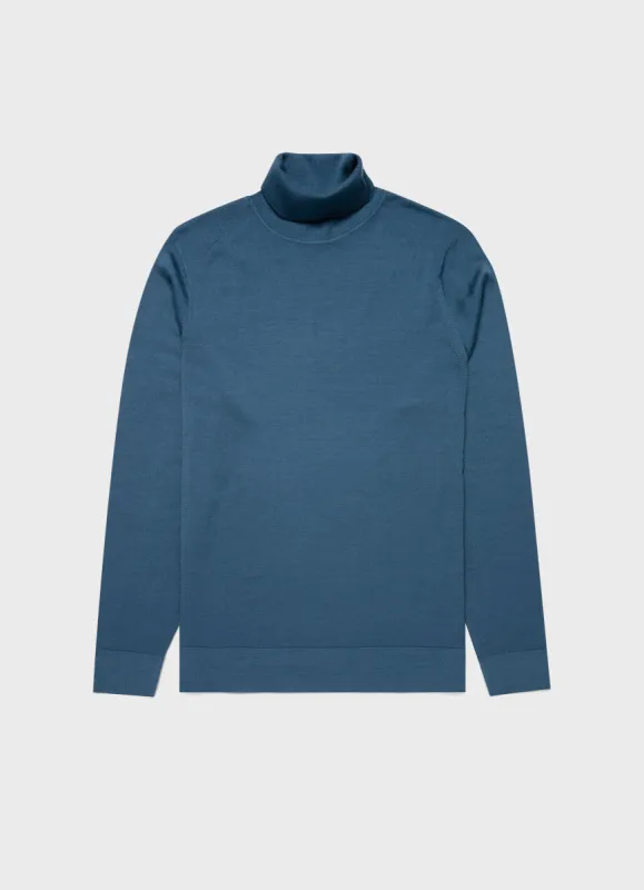 Men's Extra-Fine Merino Roll Neck in Teal sold by Sunspel
