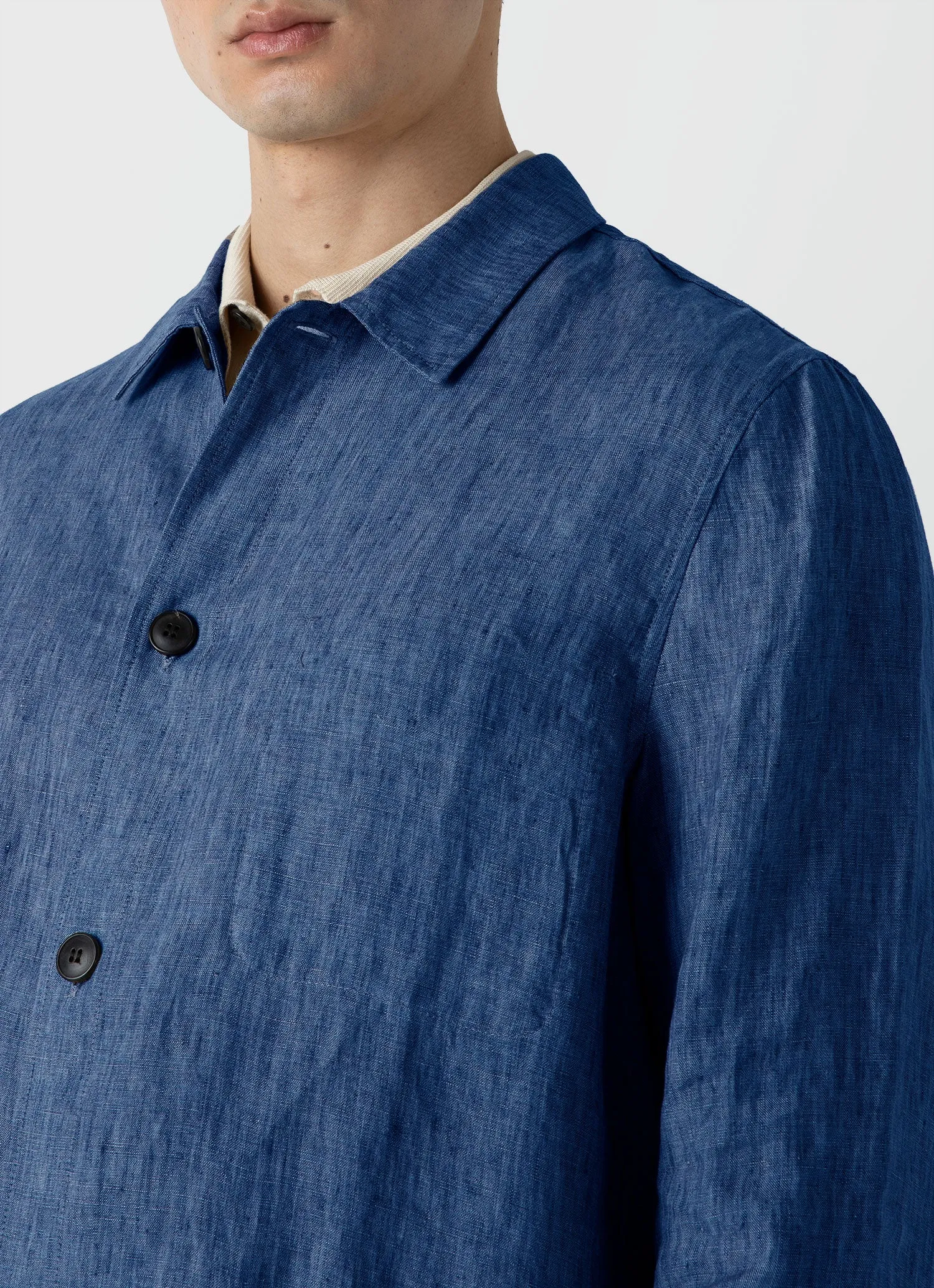 Men's Linen Twin Pocket Jacket in Blue Melange sold by Sunspel product image thumbnail 5