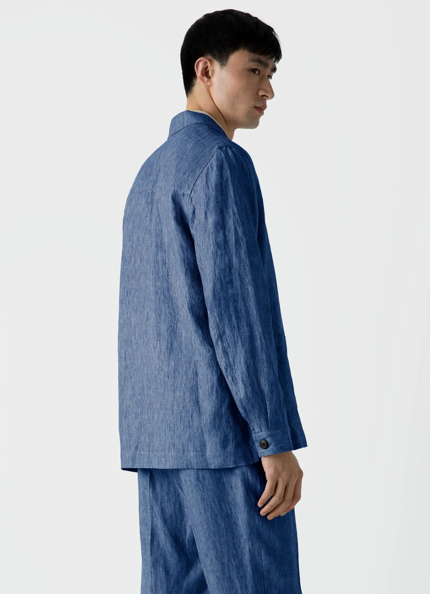 Men's Linen Twin Pocket Jacket in Blue Melange sold by Sunspel product image thumbnail 4