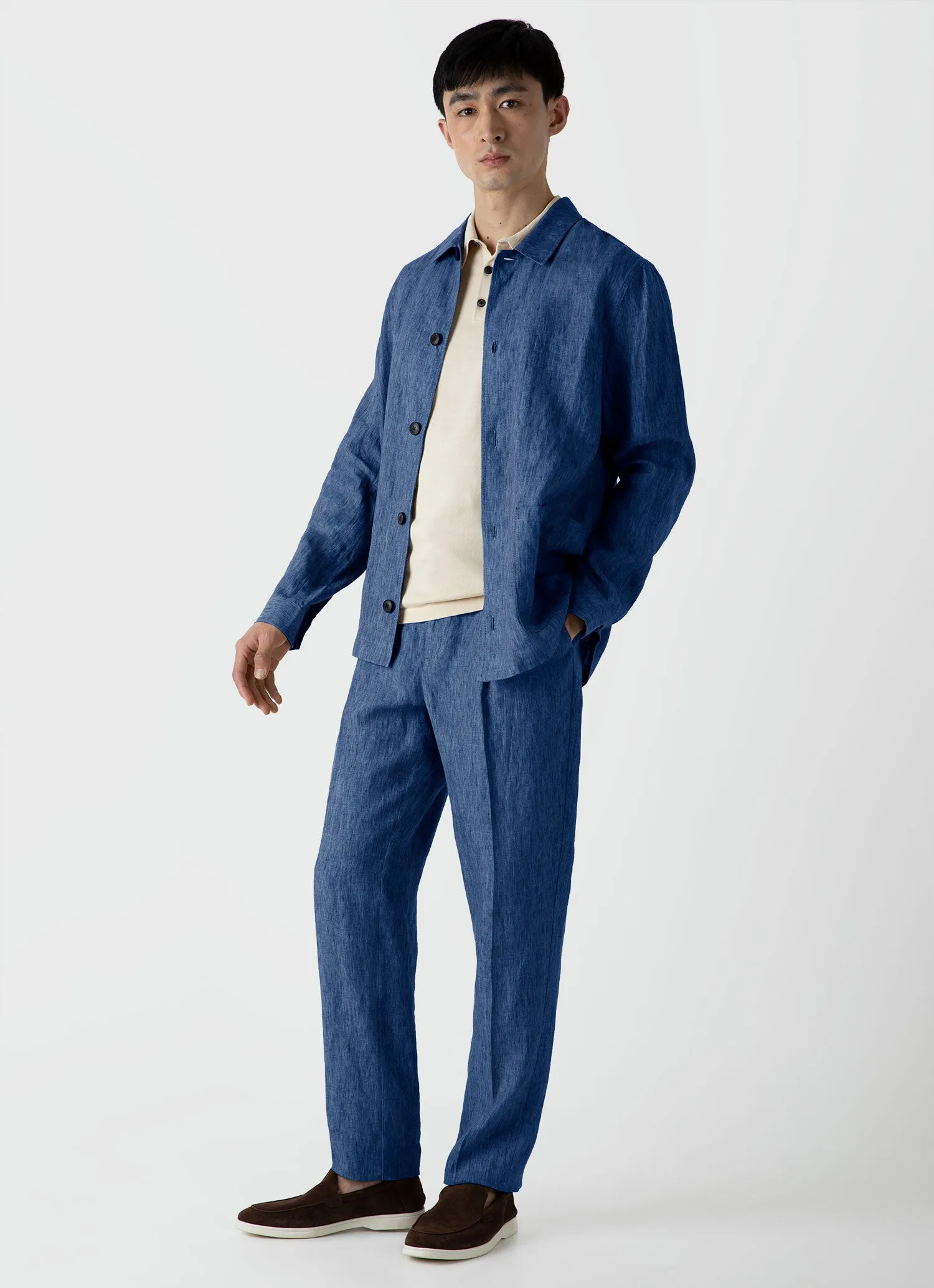 Men's Linen Twin Pocket Jacket in Blue Melange sold by Sunspel product image thumbnail 3