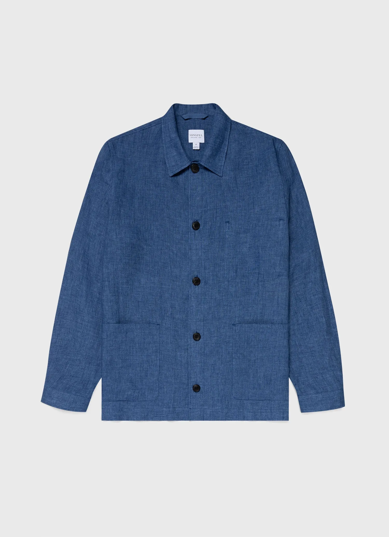 Men's Linen Twin Pocket Jacket in Blue Melange sold by Sunspel