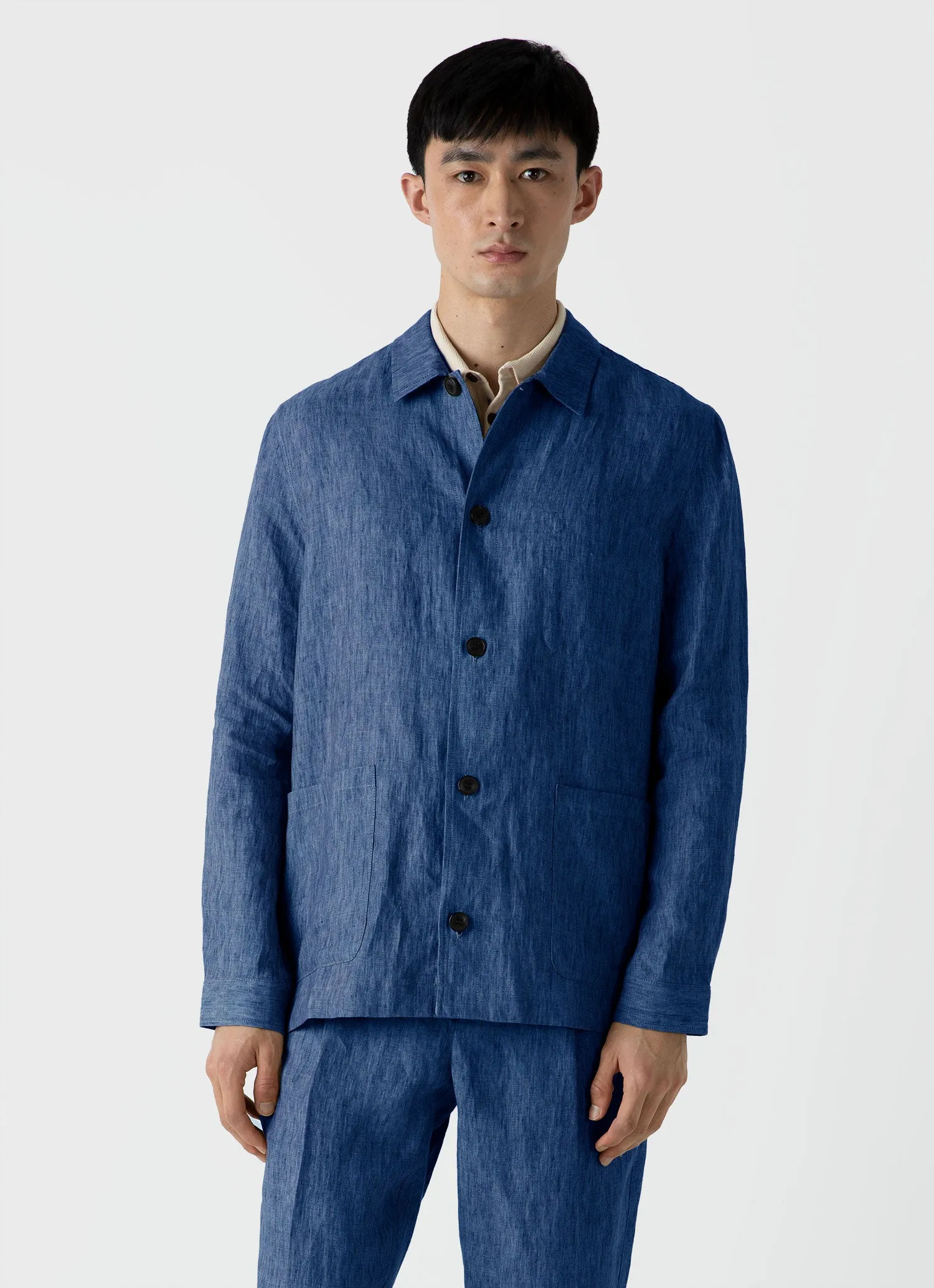 Men's Linen Twin Pocket Jacket in Blue Melange sold by Sunspel product image thumbnail 2