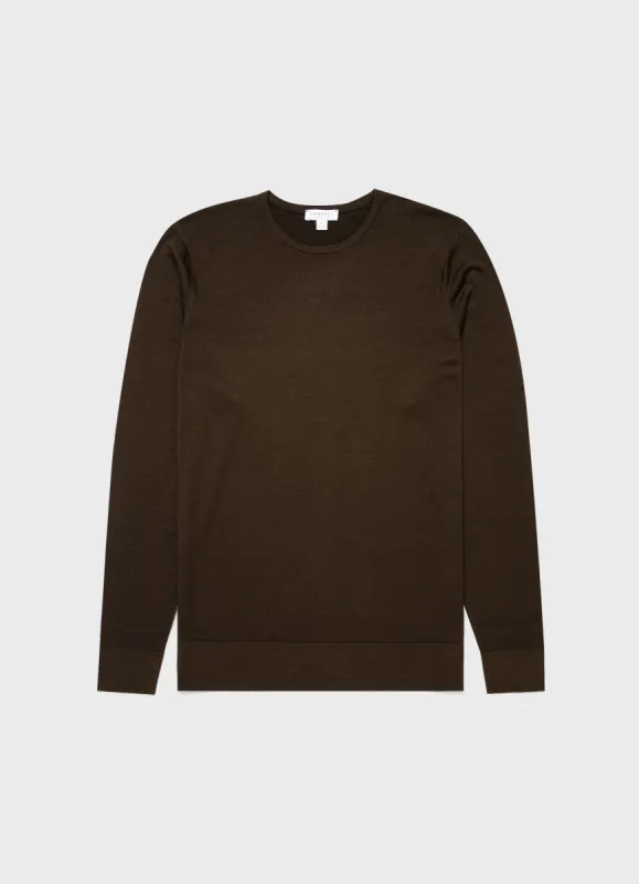 Men's Extra-Fine Merino Crew Neck in Dark Moss sold by Sunspel
