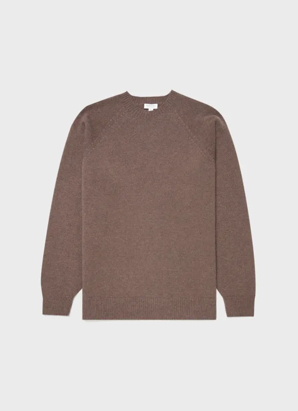 Men's Lambswool Crew Neck Jumper in Umber Brown sold by Sunspel