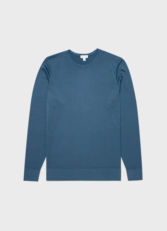 Men's Extra-Fine Merino Crew Neck in Teal sold by Sunspel