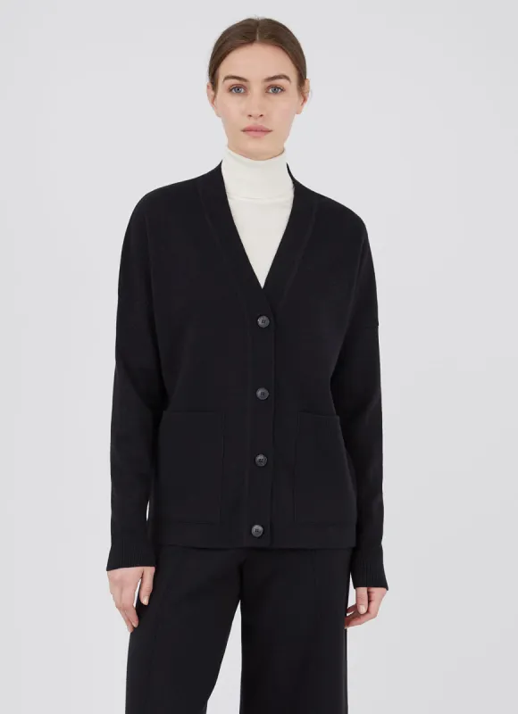 Women's Boxy Merino Cardigan in Black sold by Sunspel