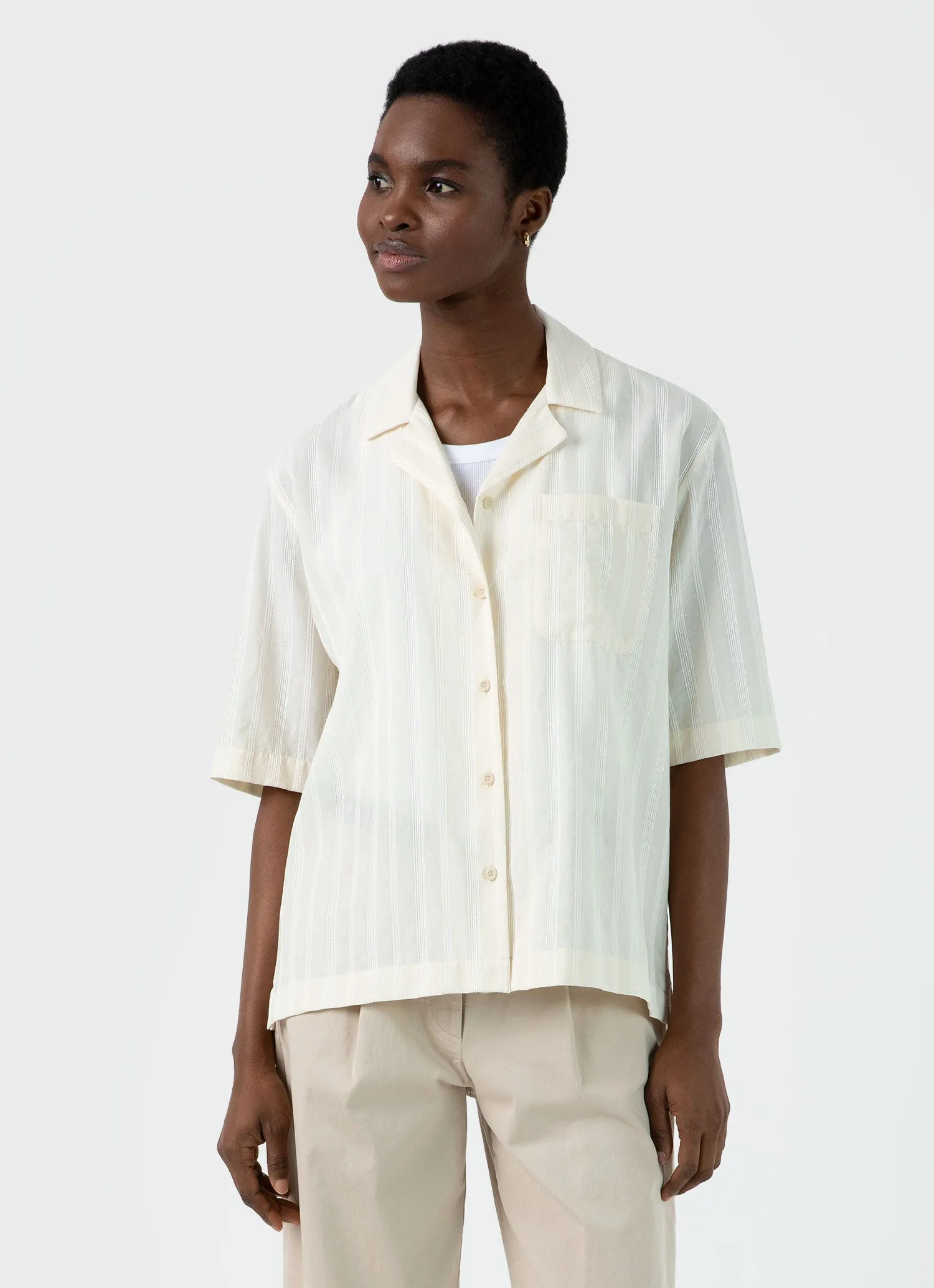 Women's Camp Collar Shirt in Ecru sold by Sunspel product image thumbnail 2