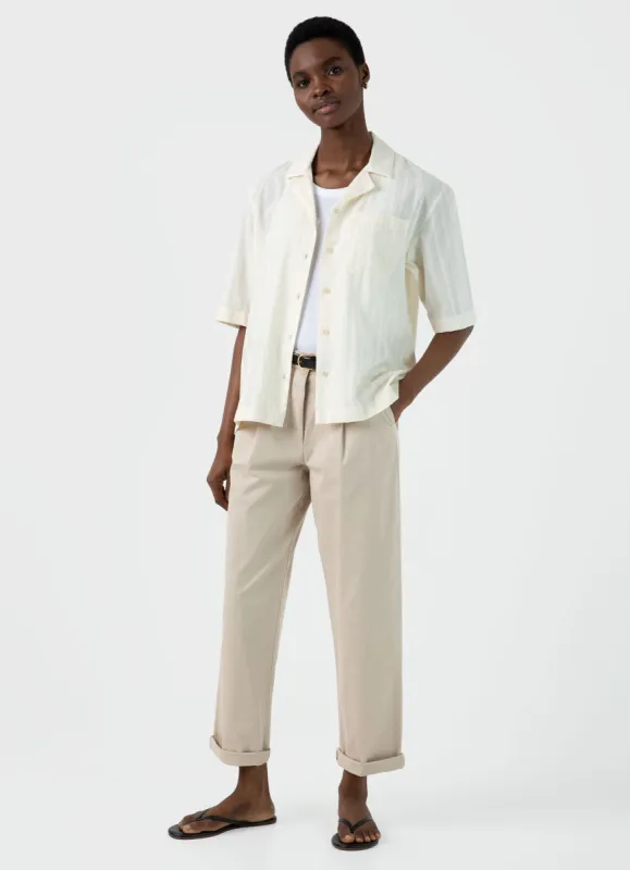 Women's Camp Collar Shirt in Ecru sold by Sunspel