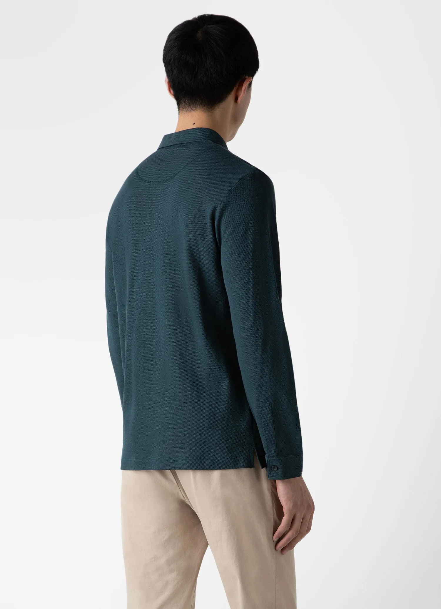Men's Riviera Long Sleeve Polo Shirt in Peacock sold by Sunspel product image thumbnail 4