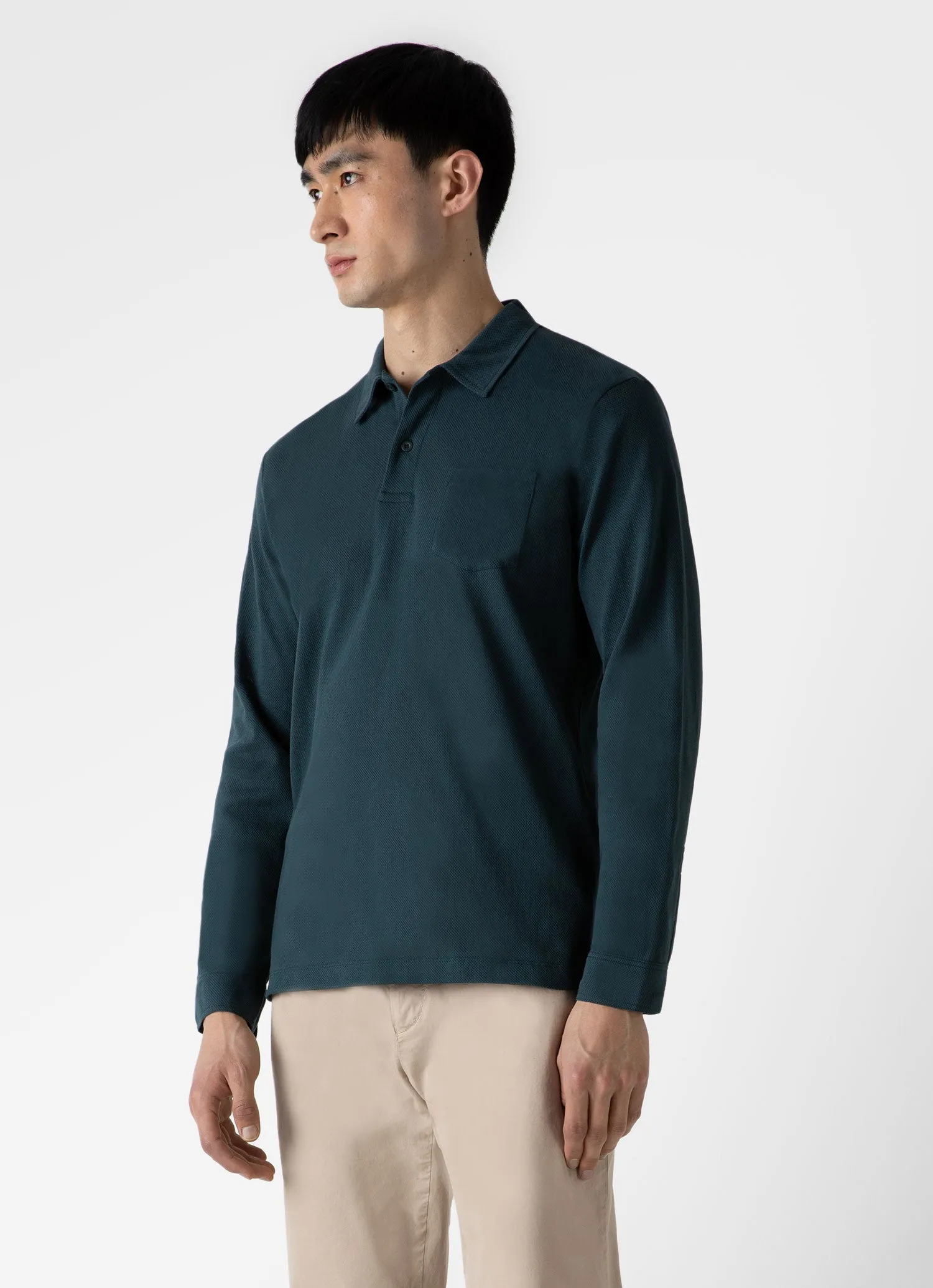 Men's Riviera Long Sleeve Polo Shirt in Peacock sold by Sunspel product image thumbnail 2