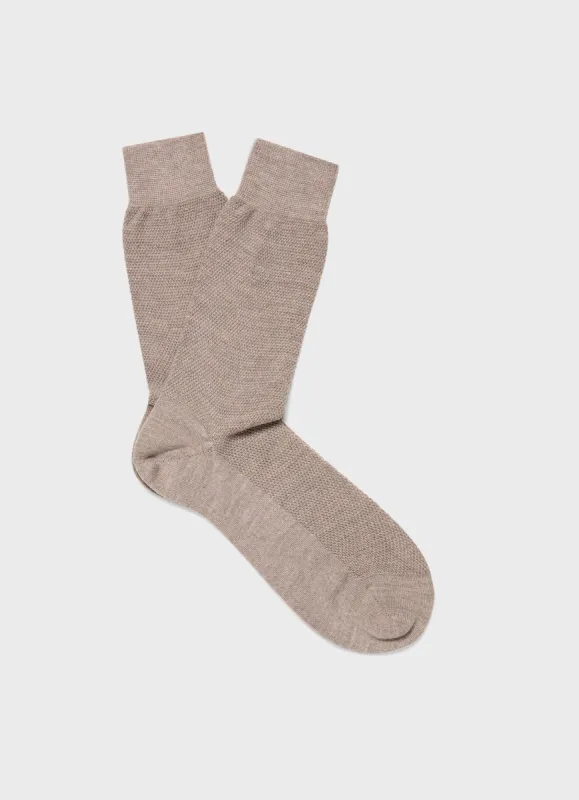 Men's Merino Wool Waffle Socks in Putty sold by Sunspel