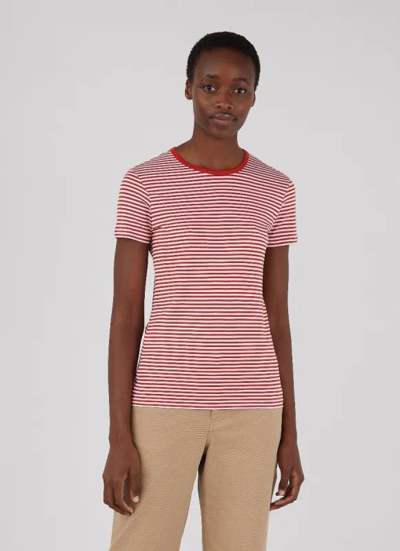 Women's Classic T-shirt in Burnt Orange/White English Stripe sold by Sunspel
