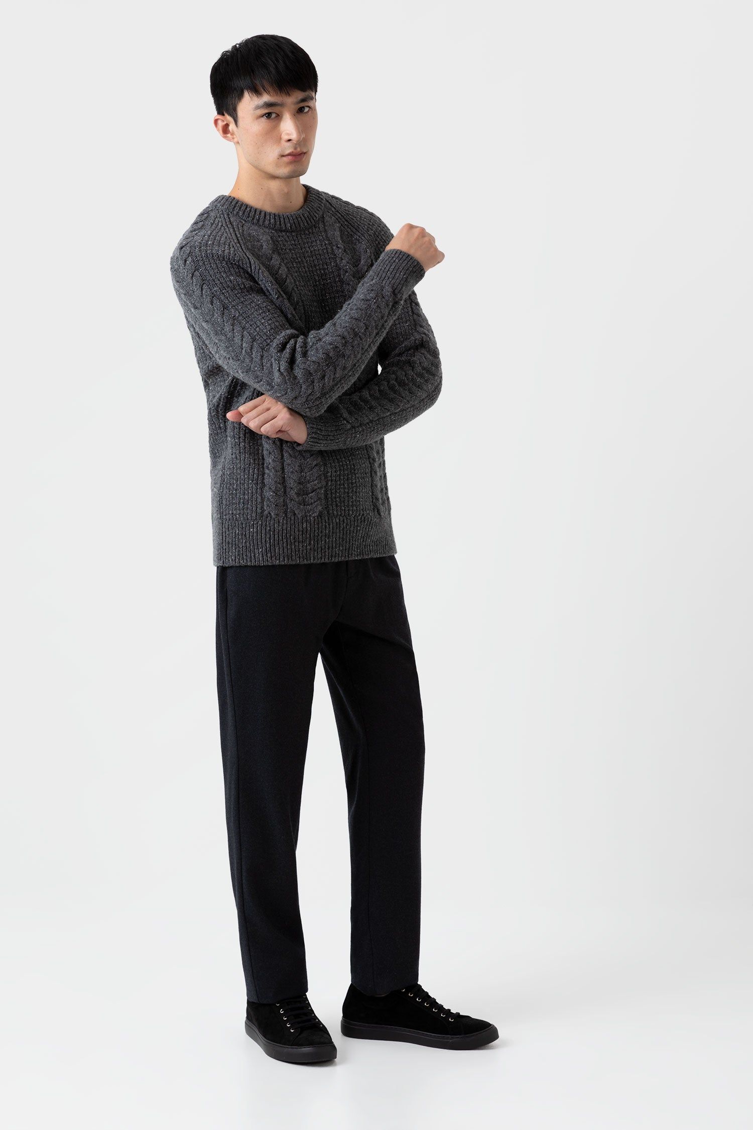 Men's Textured Donegal Jumper in Mid Grey Donegal sold by Sunspel product image thumbnail 3