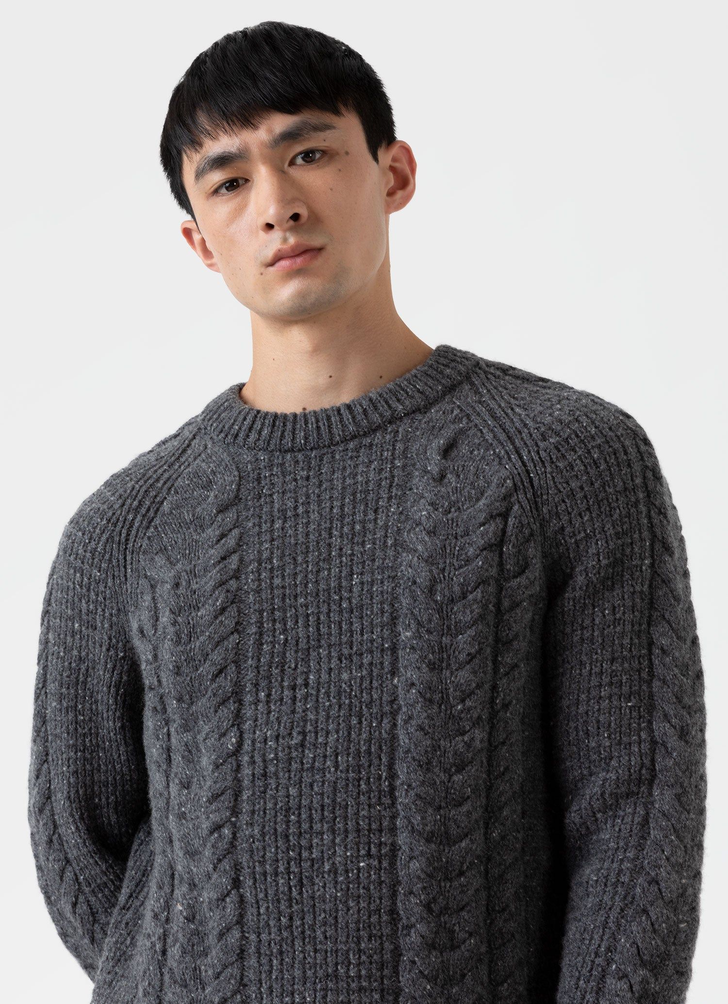 Men's Textured Donegal Jumper in Mid Grey Donegal sold by Sunspel product image thumbnail 5