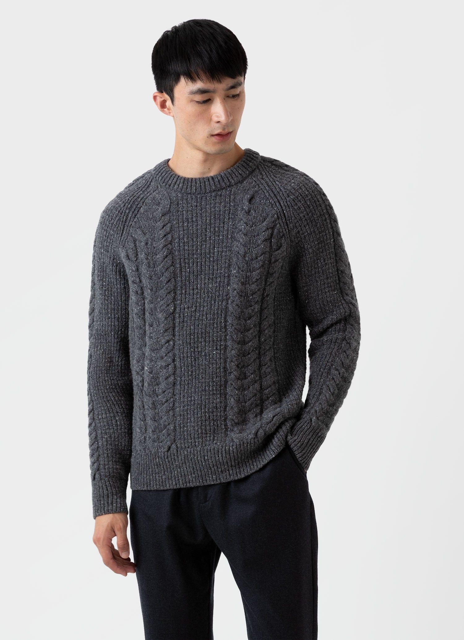 Men's Textured Donegal Jumper in Mid Grey Donegal sold by Sunspel product image thumbnail 2
