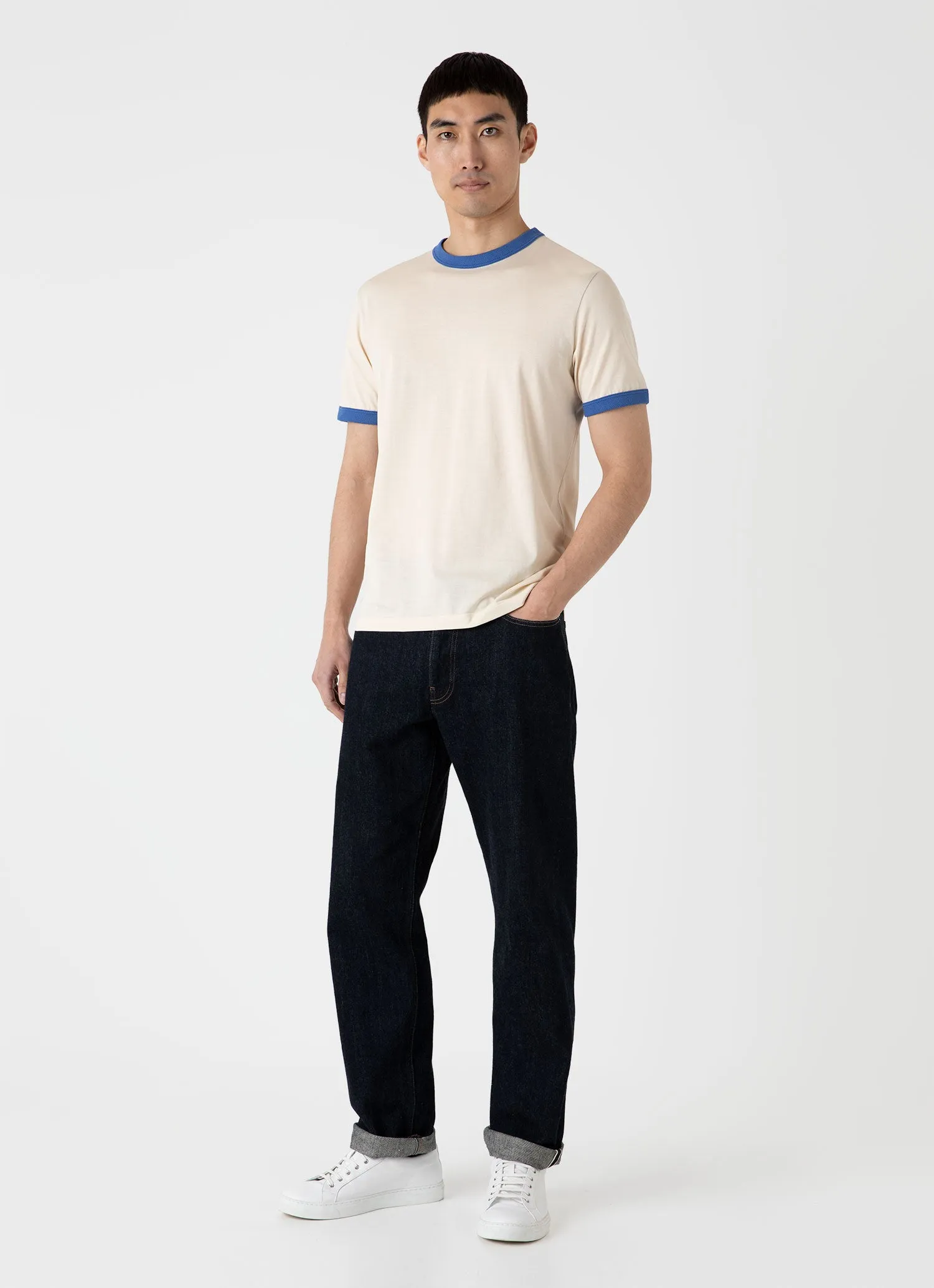 Men's Classic Ringer T-shirt in French Blue sold by Sunspel product image thumbnail 3