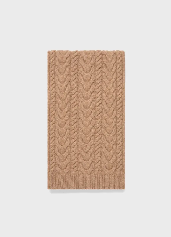 Cashmere Cable Scarf in Camel sold by Sunspel