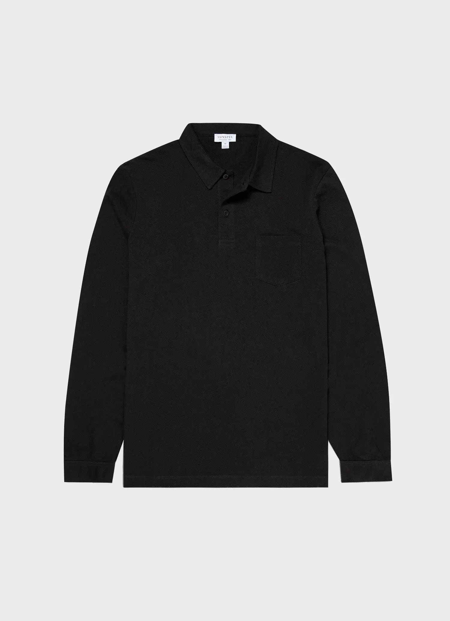Men's Riviera Long Sleeve Polo Shirt in Black sold by Sunspel