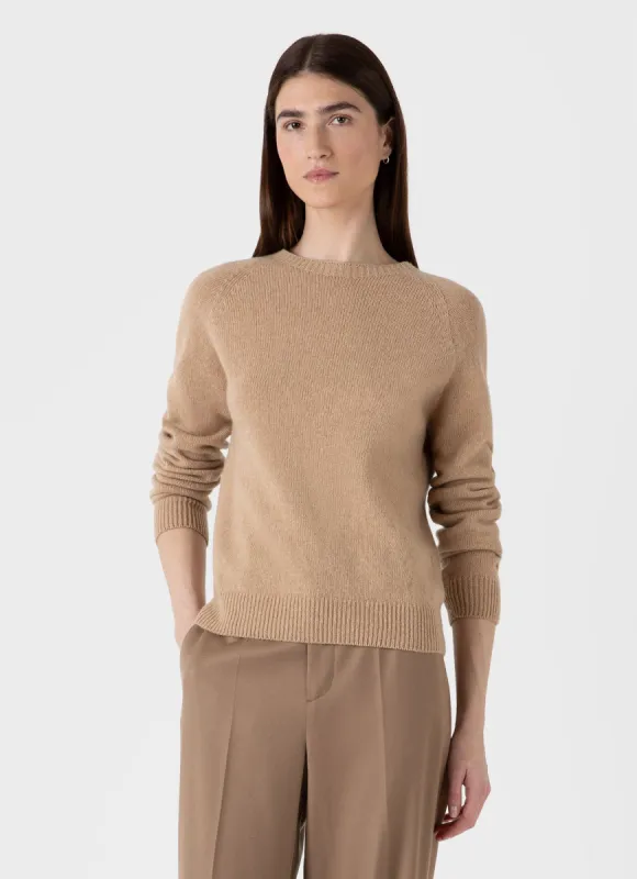 Women's Lambswool Crew Neck Jumper in Light Camel sold by Sunspel