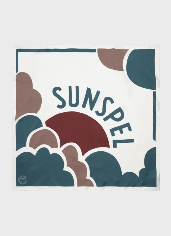 Women's Silk Scarf in Ecru/Teal/Port sold by Sunspel